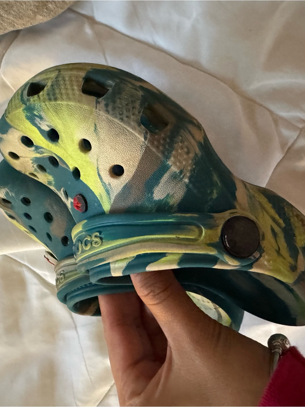 CROCS Kids Marbled Teal and Lime Clog